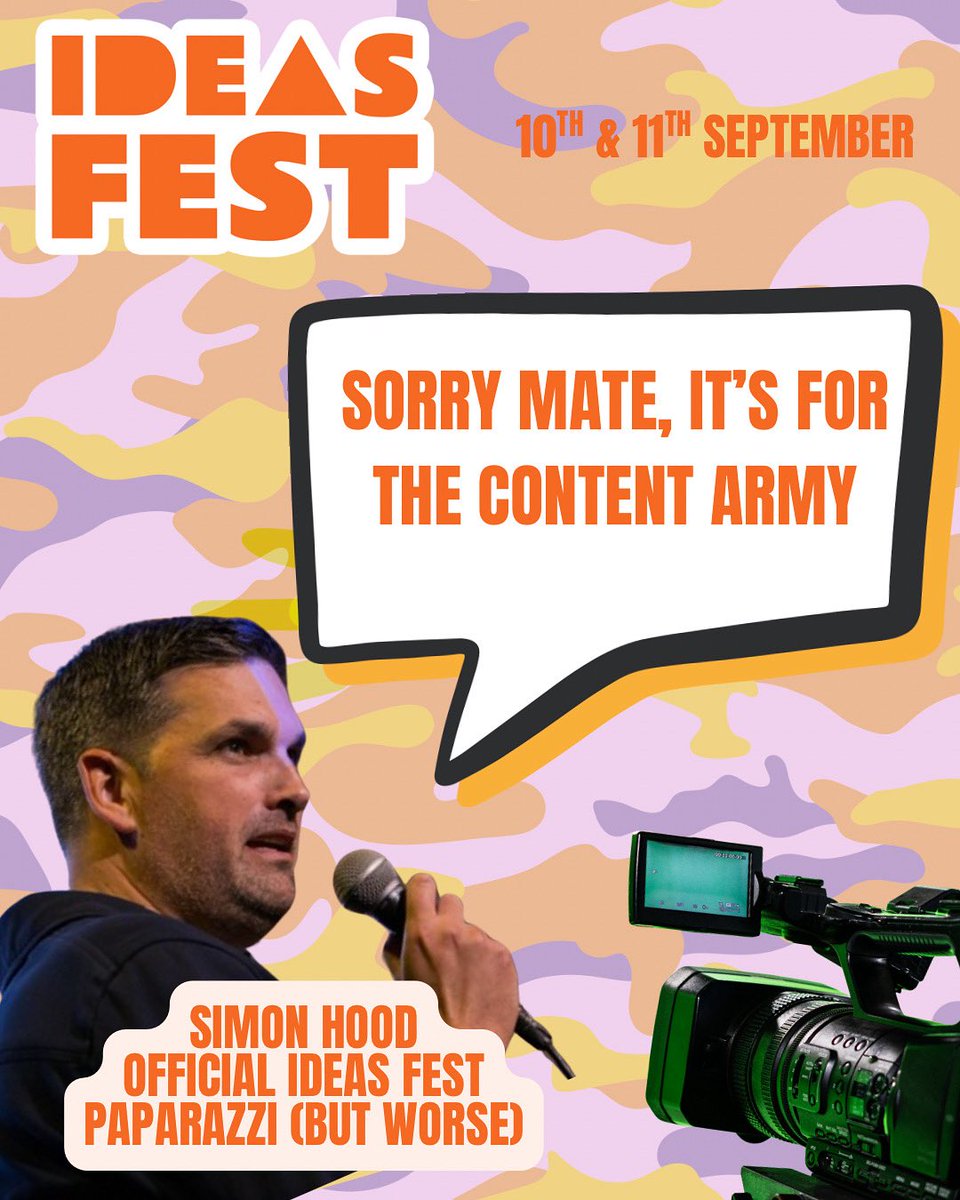 Apparently I’m in the Content Army for Ideas Fest. Not sure if that means filming inspirational founders… or just carrying the tripod. Either way, see you next week. #IdeasFest