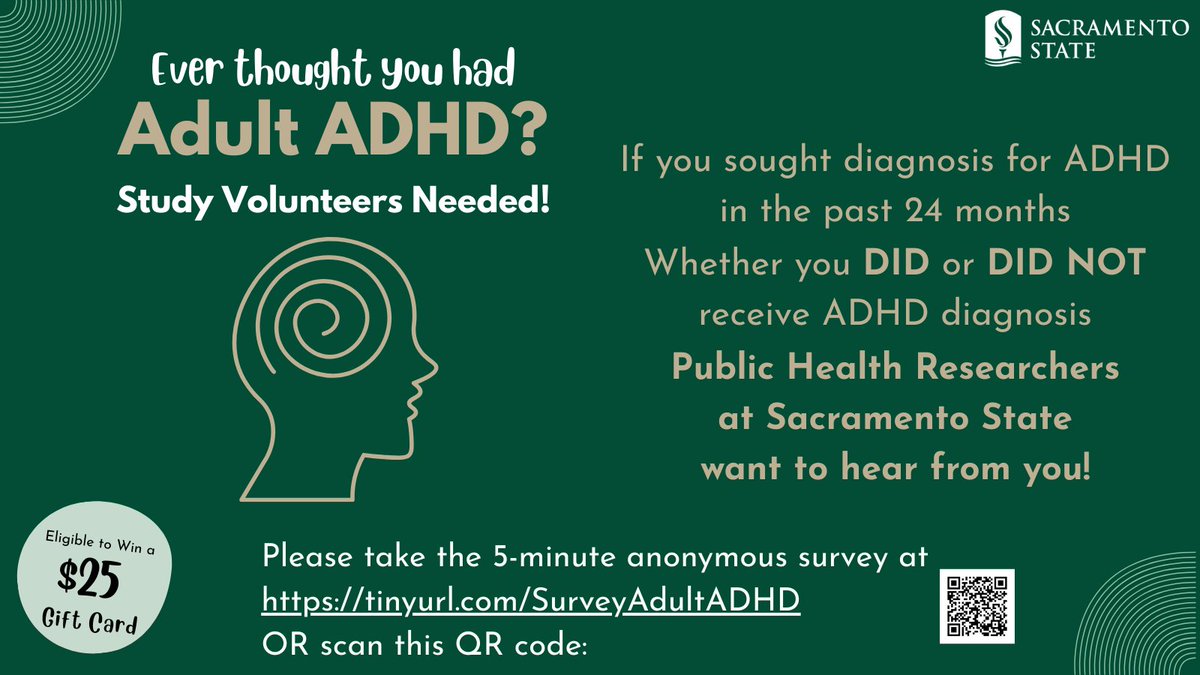 tinyurl.com/SurveyAdultADHD

#sacstate #publichealth