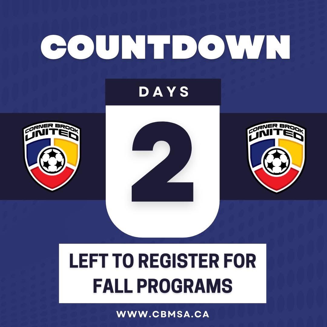 🚨 Only 2 days left! 🚨

Fall registration closes Sept 5th — no late sign-ups will be accepted!

⚽ Plus, our favourite Friday Night Lights is back for all registered players U13 and up. Don’t miss out on the action under the lights!

👉 Register now: cbmsa.ca