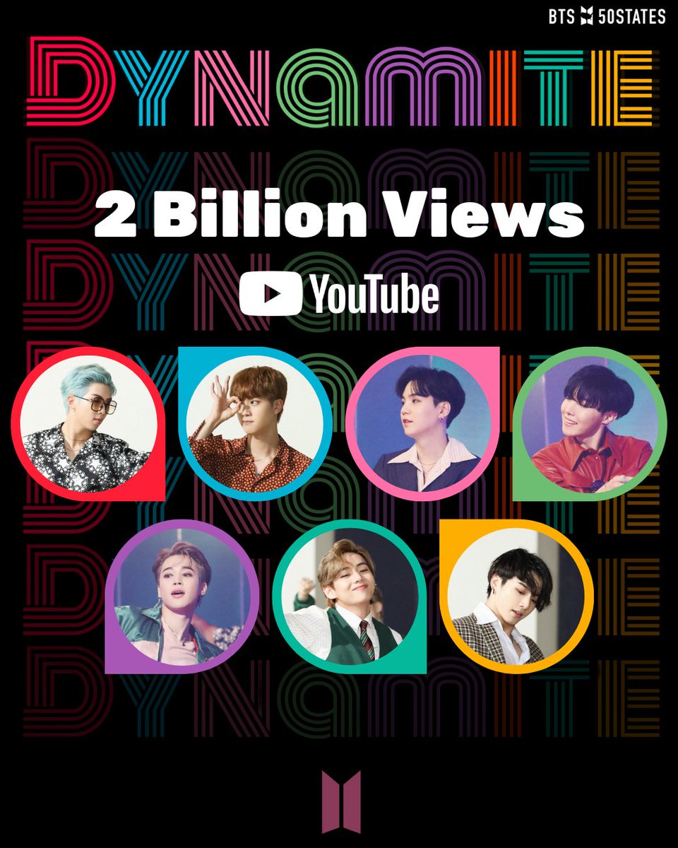 BTSx50States's tweet image. &quot;Dynamite&quot; has surpassed 2 BILLION views on YouTube 🧨 🎉 💃🏻 🕺🏻 

🎆 first MV by a Korean Male Group to reach 2B
🎆 55th fastest MV to reach 2B
🎆 107th most viewed MV of all time
🎆 3rd most liked MV on YT

#CongratulationsBTS #GreatJobBTSArmy
#Dynamite2B