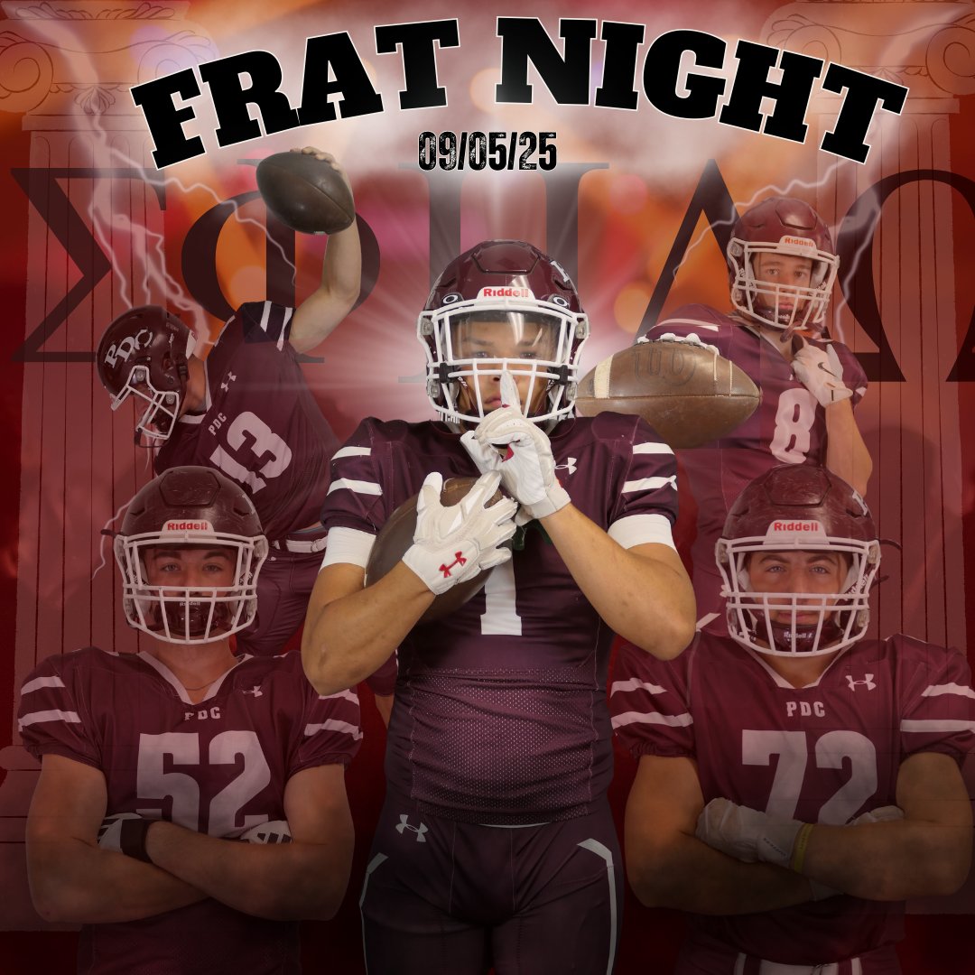 Football kicks off Friday night 7pm
Home vs. P-Vegas
Theme is Frat🏆🏆🥳🥳