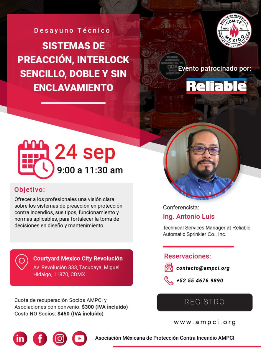 ASUME_SegPriv's tweet photo. 🧑🏻🚒🚒 Con el objetivo de brindar a los profesionales una visión clara sobre los sistemas de preacción en protección contra incendios, sus tipos, funcionamiento y normas aplicables, #AMPCI nos invita a su próximo Desayuno Técnico con el Ing. Antonio Luis.
🧵 https://t.co/Lo7k1POwZX