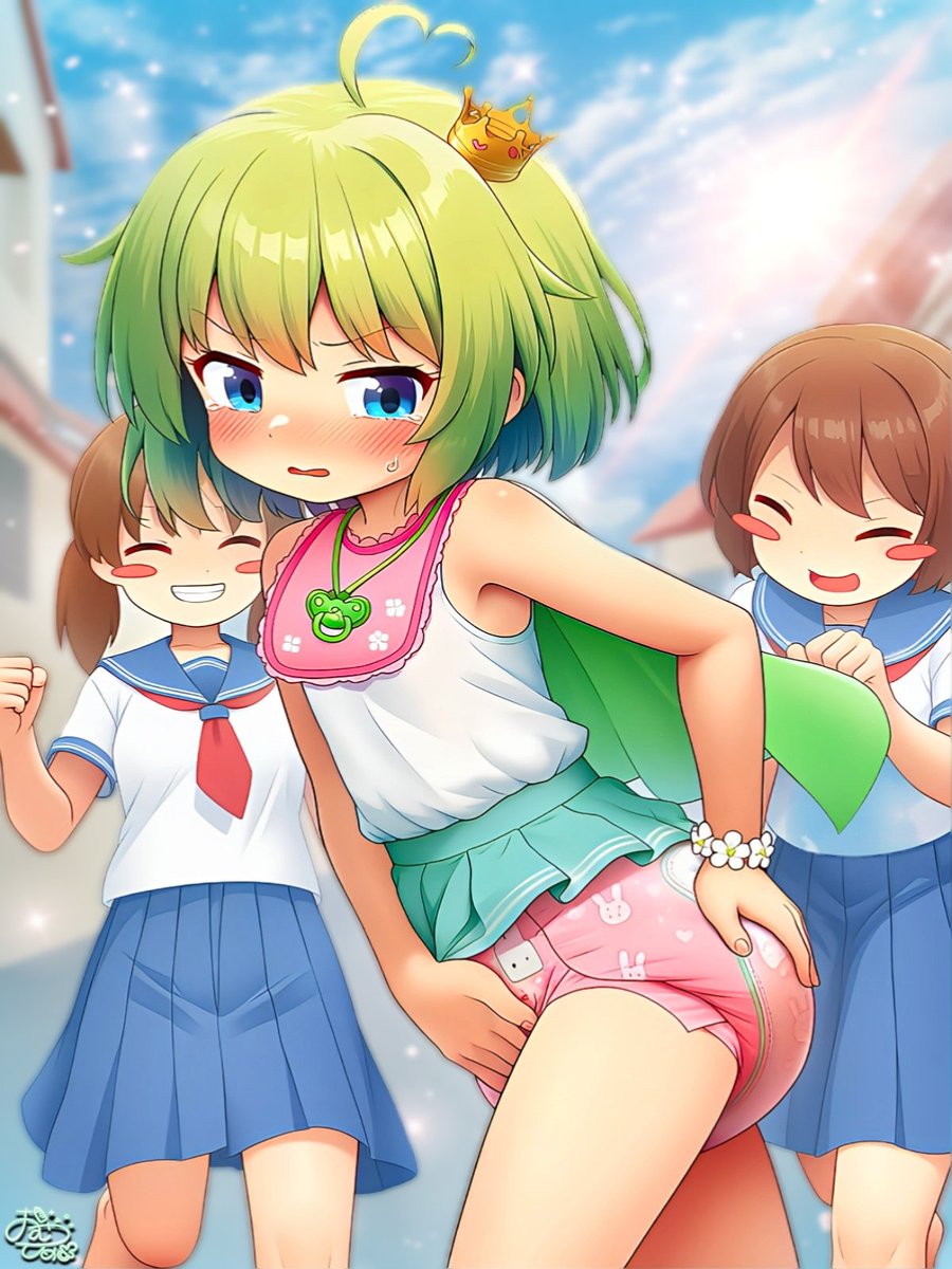 おはおむつっつ〜🍼😚
【笑われてる通学路なバブ】だよ〜😉

いつもと違うソフトで出してみたよ～👌
こっちはキャラを出すのは難しいけど
表情がつくりやすいわね✨

アンケートの途中結果を考慮して
文字なしにしてみたよ～✨
協力してくれてありがとう😘

#おむつ #abdl
#おはようVtuber #AIart