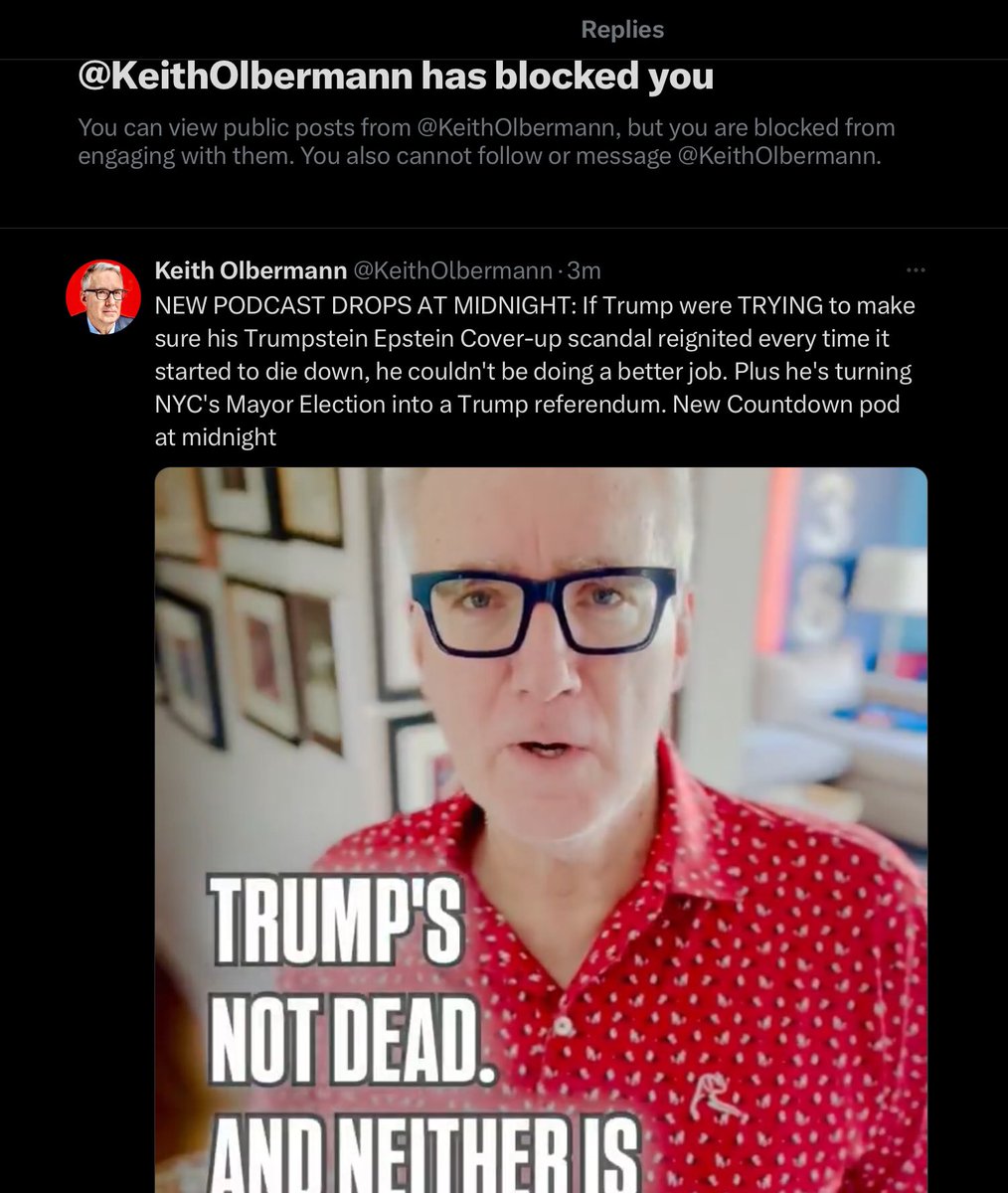 SCOOCH דוד (@david_sivella) on Twitter photo I’ve been blocked by <a href="/KeithOlbermann/">Keith Olbermann</a> .
What an honor. I’ve been blocked by <a href="/KeithOlbermann/">Keith Olbermann</a> .
What an honor.