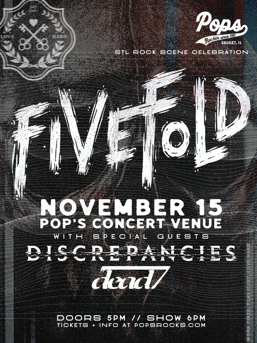 🚨 STL SHOW ANNOUNCEMENT 🚨

We are going back to where it all started on November 15th at <a href="/PopsRocksSTL/">Pop’s Concert Venue & Nightclub</a> with <a href="/Discrepanciestv/">Discrepancies</a> + <a href="/dead7sound/">dead7</a> 

Tickets on sale Friday at 10am 🖤