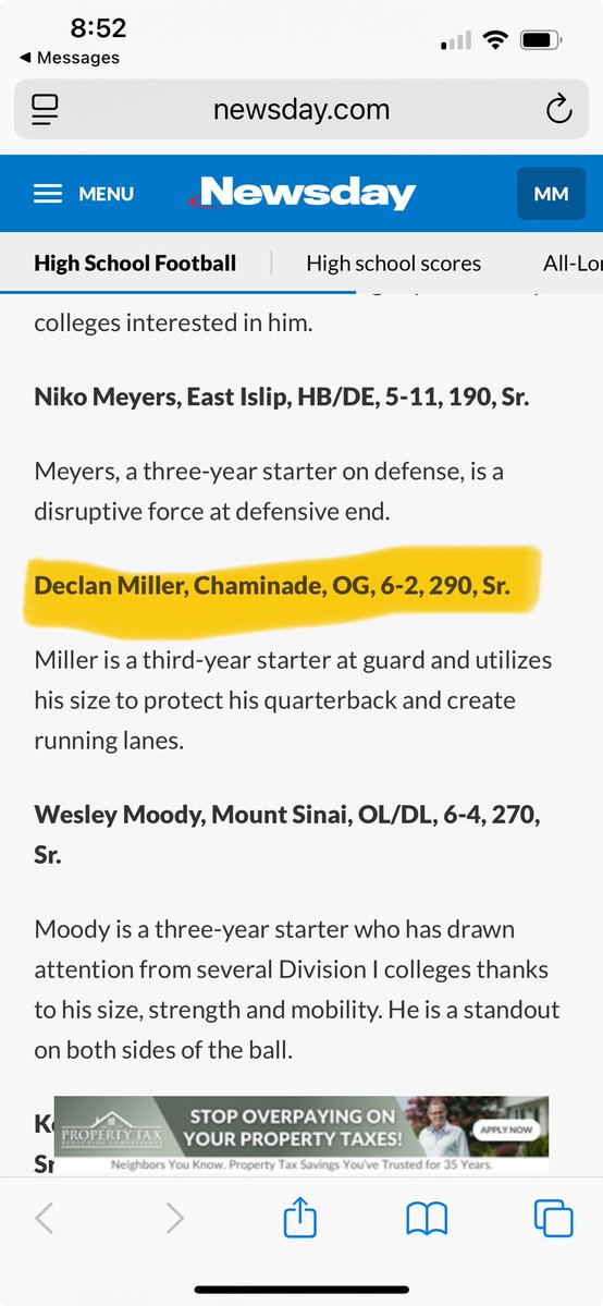 Declan Miller | '26 | #72 | OL | Chaminade HS (NY) (@declanfmiller) on Twitter photo Proud to be named to the <a href="/Newsday/">Newsday</a> Top 100 Football Players for the 2025 season. I’m thankful for my family, coaches, and teammates. Looking forward to a great 2025 season and congrats to my fellow honorees. <a href="/Chaminade_FB/">Chaminade Flyers Football</a> <a href="/Chaminade_HS/">Chaminade High School</a> <a href="/CoachClaro/">Tom Claro</a> <a href="/coache57/">Tom Elder</a> <a href="/DolceGatad2733/">Coach Dolce</a> Proud to be named to the <a href="/Newsday/">Newsday</a> Top 100 Football Players for the 2025 season. I’m thankful for my family, coaches, and teammates. Looking forward to a great 2025 season and congrats to my fellow honorees. <a href="/Chaminade_FB/">Chaminade Flyers Football</a> <a href="/Chaminade_HS/">Chaminade High School</a> <a href="/CoachClaro/">Tom Claro</a> <a href="/coache57/">Tom Elder</a> <a href="/DolceGatad2733/">Coach Dolce</a>