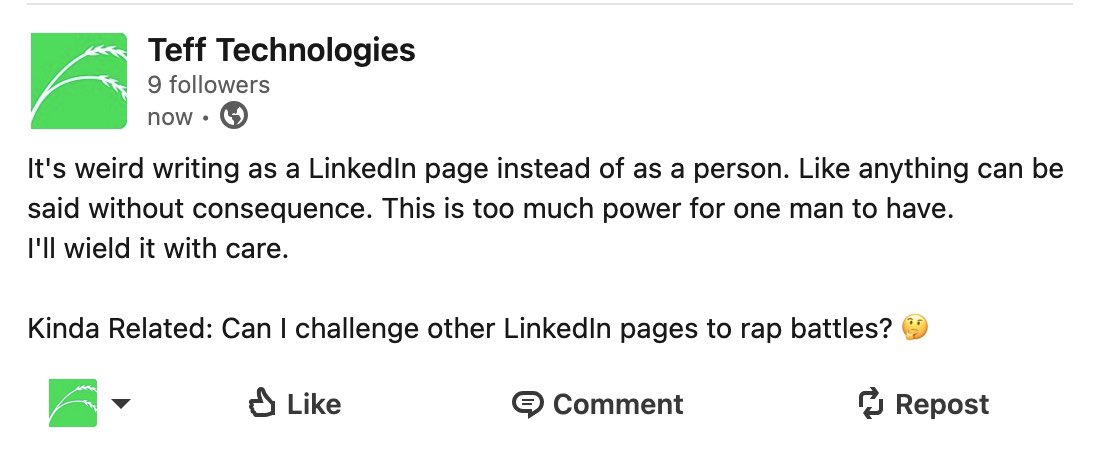 TeffDotTech's tweet image. I don’t like LinkedIn but since I have to be on there, I might as well have some fun.