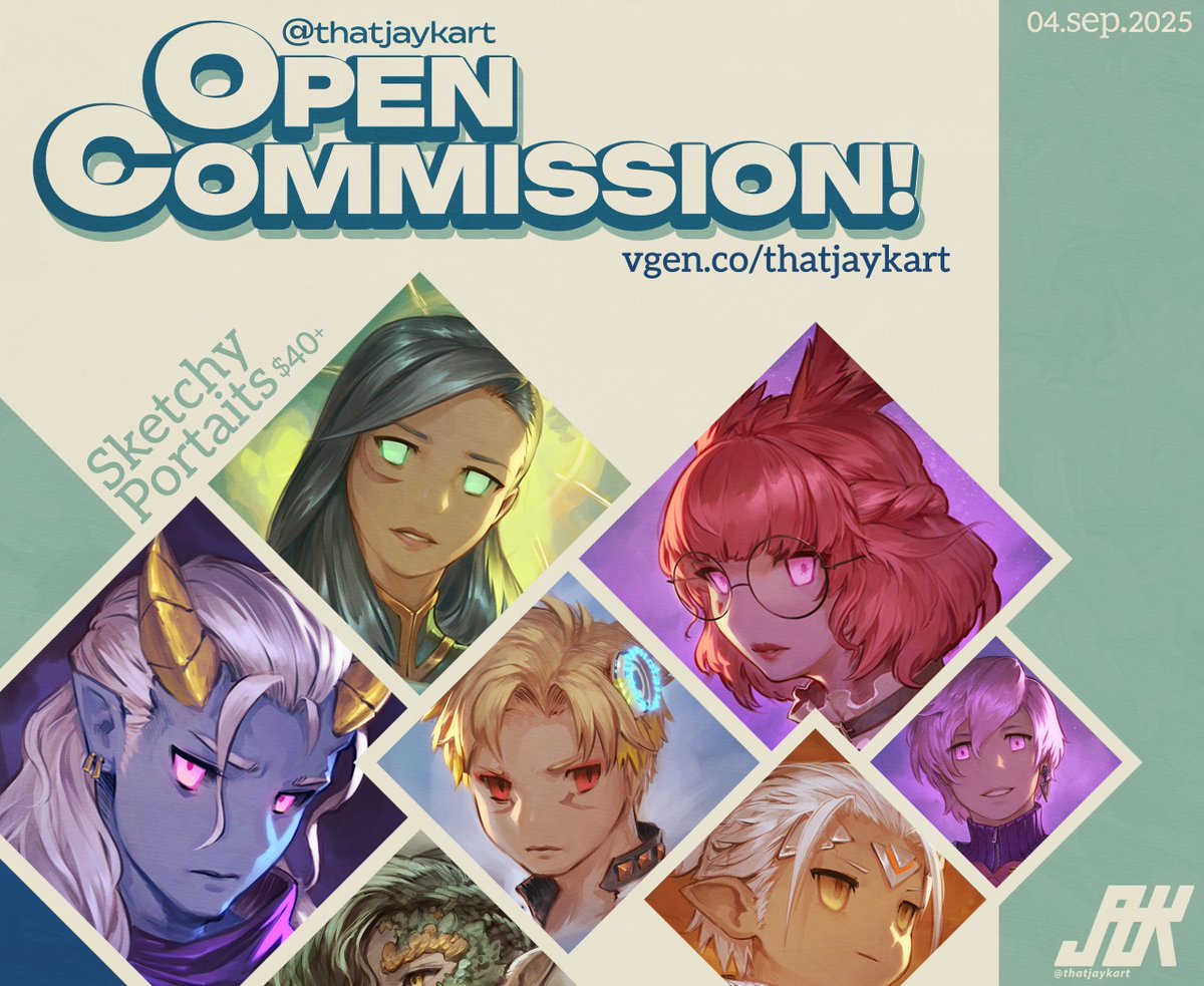 I'm opening emergecy commissions for rough, quicker portrait sketches to fund my move to another city by the end of the month, Starting with 10 slots.

Current ongoing commissions are still being worked on.

Link to my new Vgen page: 
vgen.co/thatjaykart

Thank you very much!