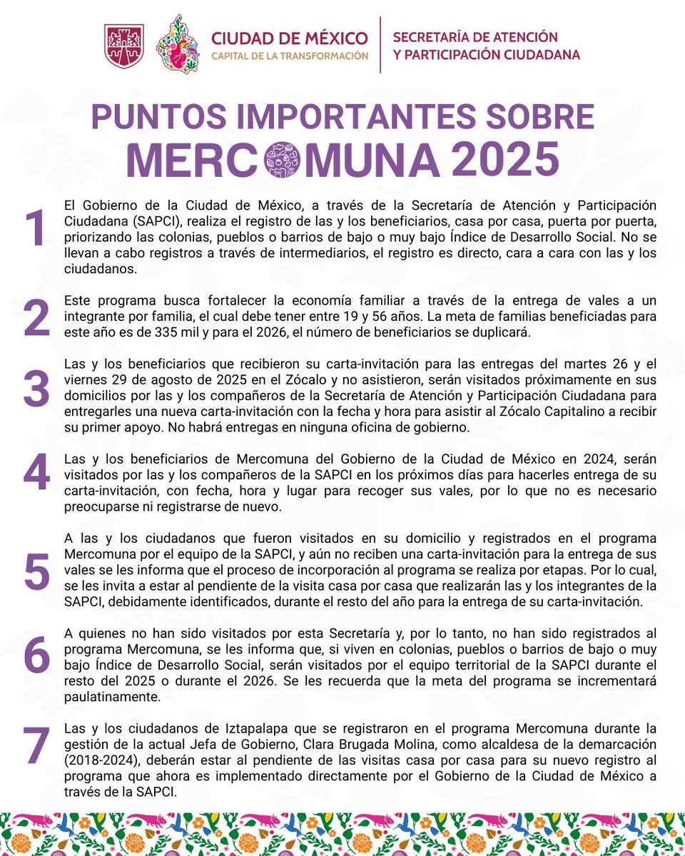 📢 La #SAPCI informa:

Puntos importantes que debes saber sobre Mercomuna 2025 del <a href="/GobCDMX/">Gobierno de la Ciudad de México</a>.

#CapitalDeLaTransformación