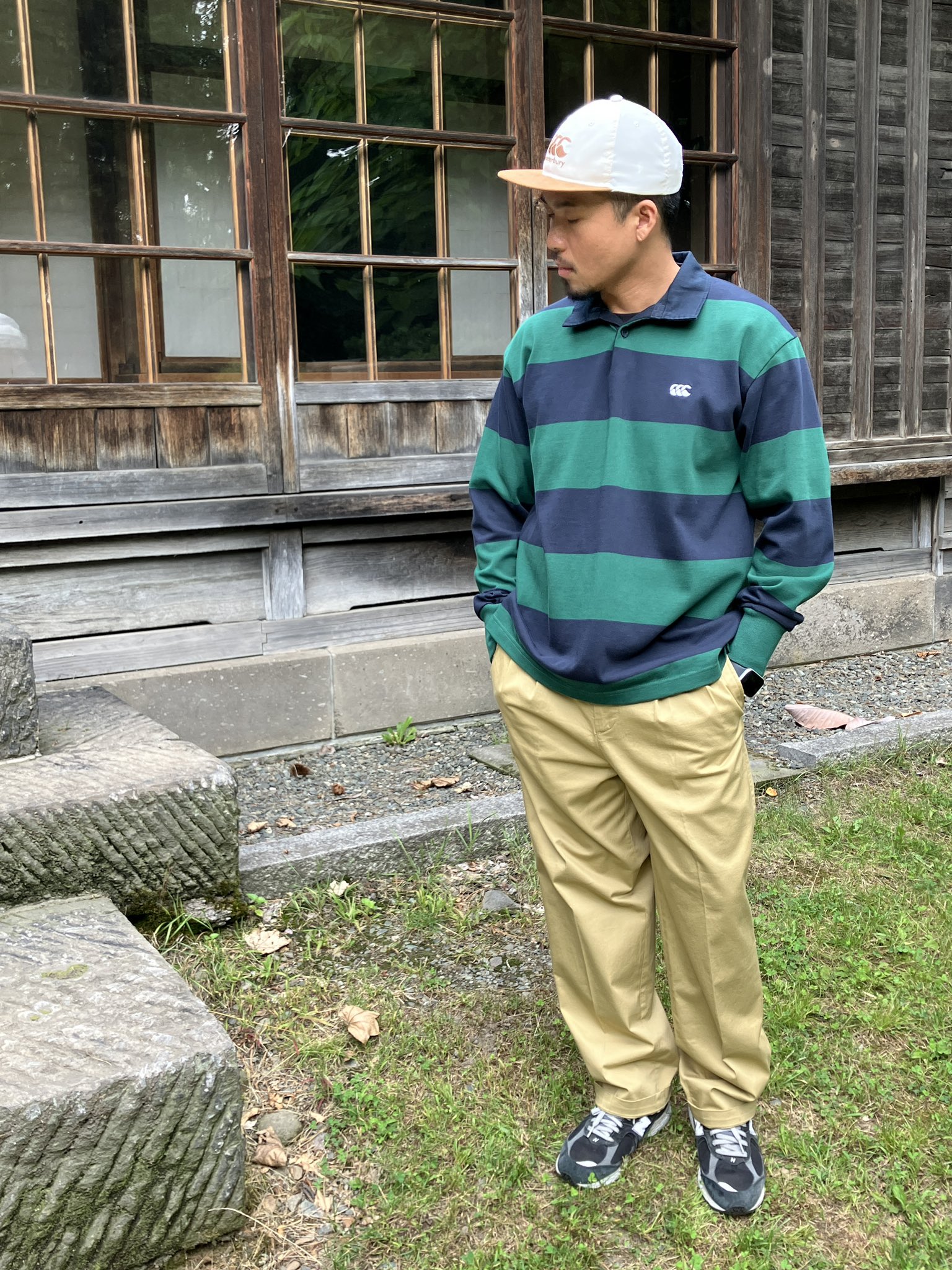 CANTERBURY ラガーシャツ エンジ白ストライプSUNTORY刺繍 楽天