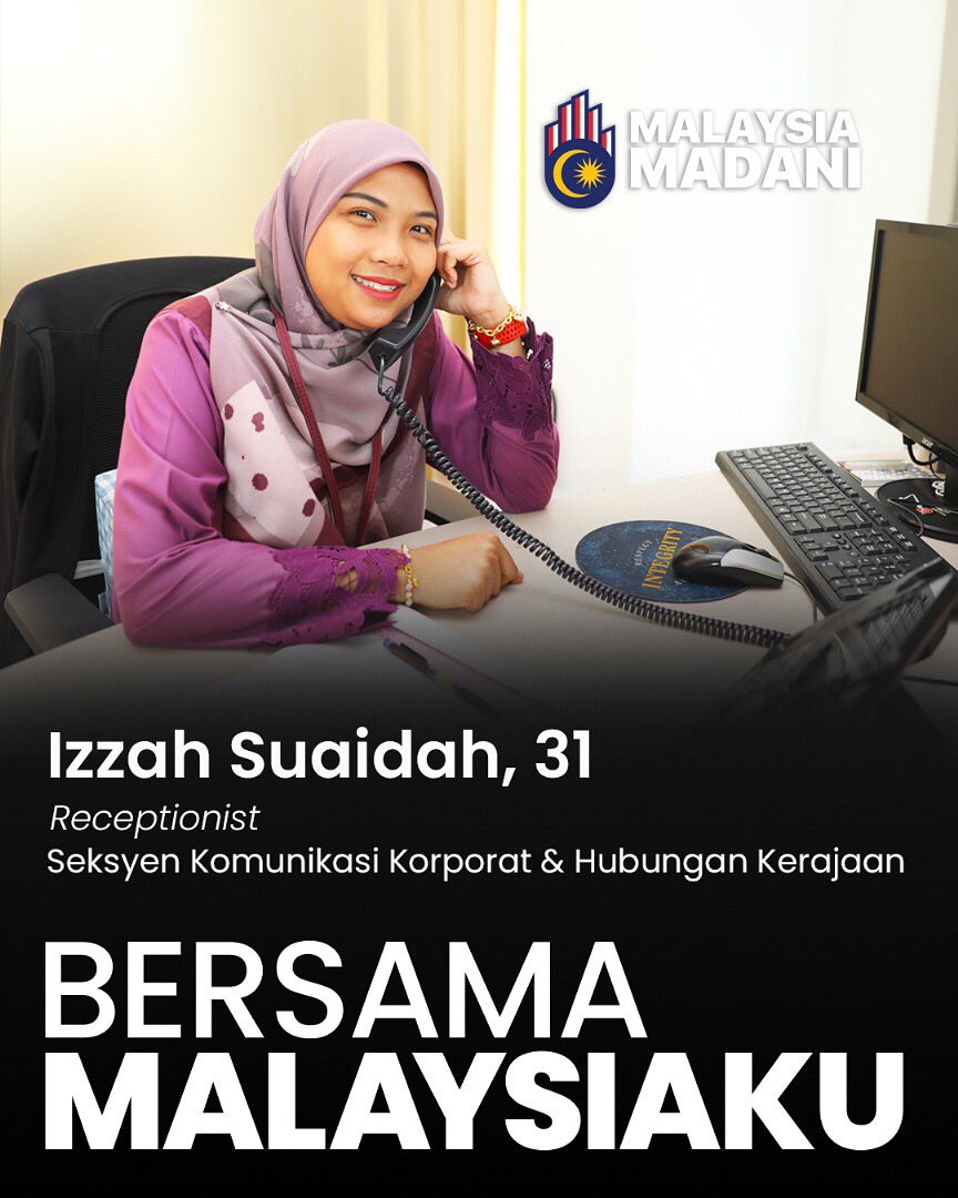 Izzah Suaidah, 31, wajah mesra di ruang hadapan YAPEIM. Sebagai salah seorang penyambut tetamu, Izzah memainkan peranan penting sebagai individu pertama yang menyambut setiap tetamu dan menjawab panggilan dengan penuh ramah mesra. Setiap senyuman dan tutur katanya mencerminkan