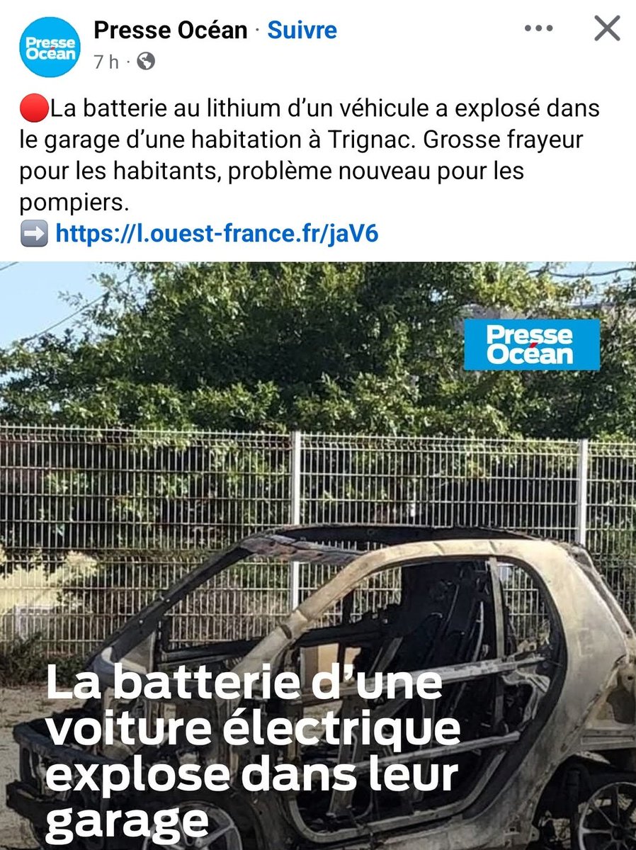 Depuis que l'on nous force à la voiture électrique j'évoque le sujet
Ces engins sont dangereux
qu'elles seront ls répercussions sécuritaires &amp; financières dans nos vies quotidiennes 
Ls assurances ne vont elles pas augmenter les primes ds immeubles maisons &amp; bâtiments en général?