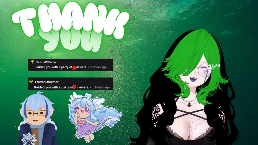 From the beginning up until the end of stream, we had a blast with friends of old and new!!!!! Thank you sm for a jumpscare raid from <a href="/Fr0zenDreamer/">Fr0zenDreamer</a> and a sorrowful goodbye from <a href="/echosofferra_vt/">EchosOfFerra | ENVTuber</a> !!💜💜💜