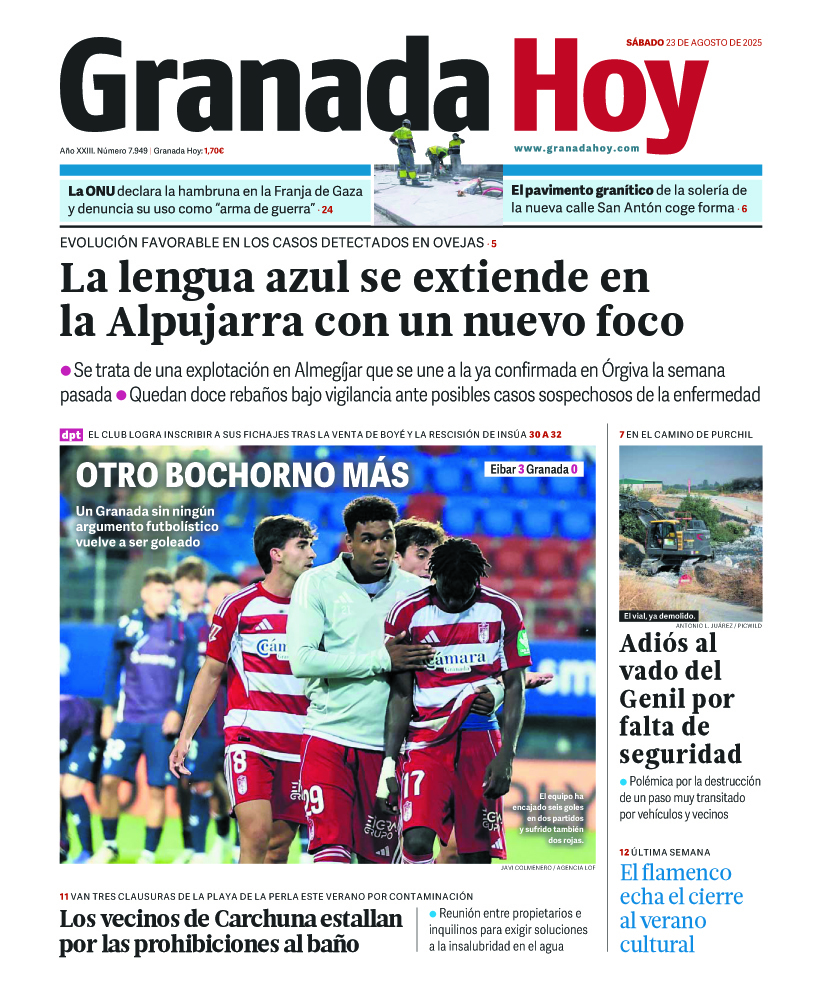 ¡Buenos días! Esta es la portada de la edición de papel en este 23 de agosto de 2025. Toda la actualidad del día en granadahoy.com