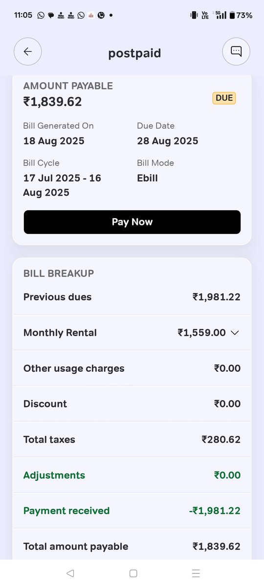 <a href="/airtelindia/">airtel India</a> 
एयरटेल कंपनी लूट मचाई हुई है! 👎
पिछले माह एक्स्ट्रा डेटा का बिल पूरा पेमेंट करने के बाद भी फिर से ₹1839 का नया बिल थमा दिया।
ग्राहकों को इस तरह परेशान करना बंद कीजिए <a href="/Airtel_Presence/">Airtel Cares</a>
??
अगर समाधान नहीं हुआ तो कंपनी छोड़ने पर मजबूर होना पड़ेगा।
#Airtel #BillIssue