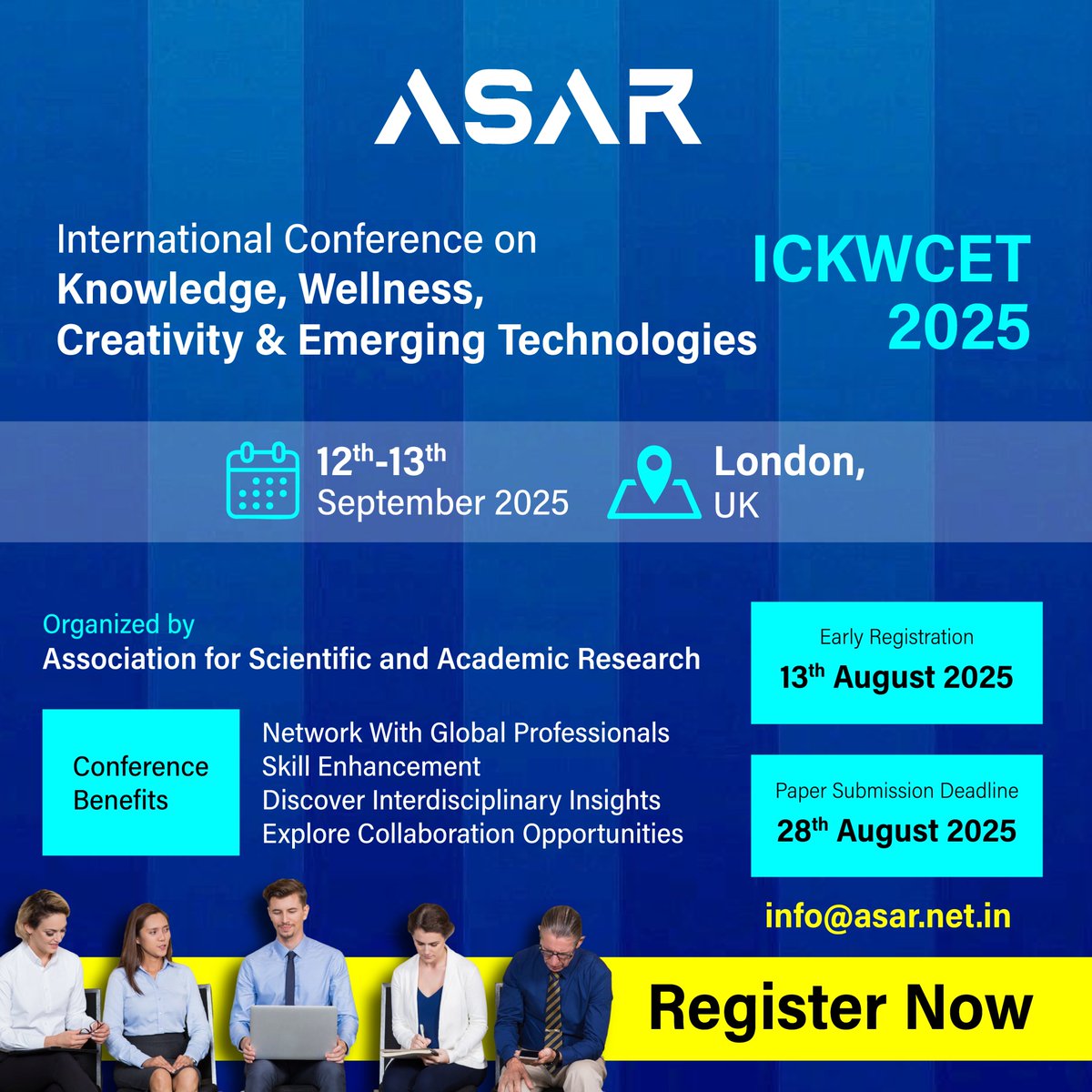 allconferencealert (@all_conf_alerts) on Twitter photo π Where Knowledge Meets Wellness, Creativity & Tech!
Organizer: ASAR
Contact: info@asar.net.in
π asar.net.in/event/index.phβ¦
#ICKWCET25 #InternationalConference #WellnessTech #EmergingTechnologies #KnowledgeSharing #ASARConference #LondonEvents2025 #allconferencealert π Where Knowledge Meets Wellness, Creativity & Tech!
Organizer: ASAR
Contact: info@asar.net.in
π asar.net.in/event/index.phβ¦
#ICKWCET25 #InternationalConference #WellnessTech #EmergingTechnologies #KnowledgeSharing #ASARConference #LondonEvents2025 #allconferencealert