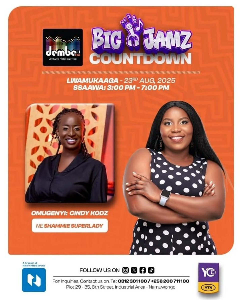 The unstoppable <a href="/CindyOkodi/">Cindy Kodz</a> is live on <a href="/DembeFm/">90.4 Dembe FM</a> at 3PM! 🔥 with Shammie.
Tune in for exclusive vibes, real talk, and a taste of the future of Ugandan music. 🎶

📻 Don’t miss it!
#CindyKodizOnDembe #UGMusic #MediaTour2025 #DembeFM