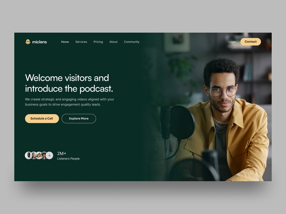 Latest design exploration ✨
Podcast Landing Page — clean &amp; simple.