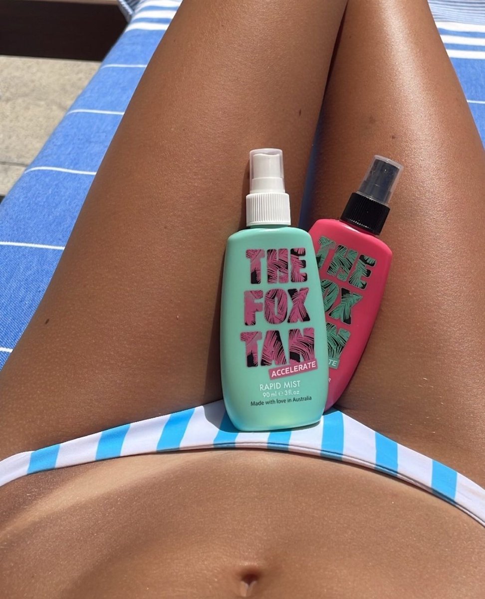 Both packed with our exclusive FoxComplex to speed up your natural tanning process &amp; achieve your deepest, darkest glow yet. The only difference? Rapid Mist keeps it classic, while Rapid Watermelon Shimmer adds a luminous, shimmer &amp; ofc smells like straight up watermelon candy