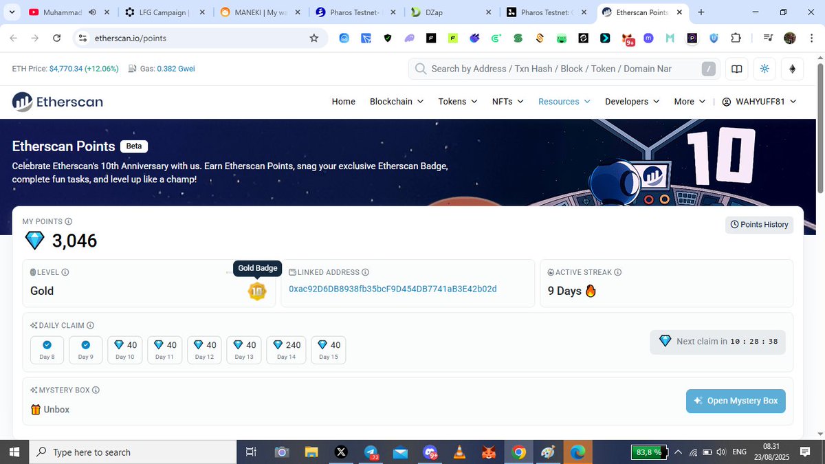 Update Etherscan  <a href="/etherscan/">etherscan.eth</a> 
Claim Gold/Shappire Badge

etherscan.io/points