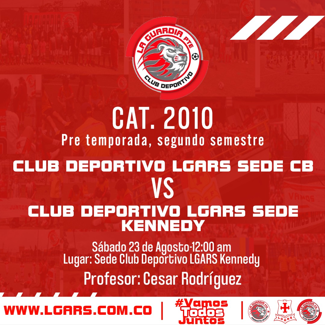 🗓️ Fecha CD LGARS: Sábado 23 de Agosto 

⚽¡VAMOS LEONES! 🦁
📱 Inscripciónes abiertas en nuestras sedes: Ciudad Bolívar y Kennedy.

#ClubDeportivoLGARS