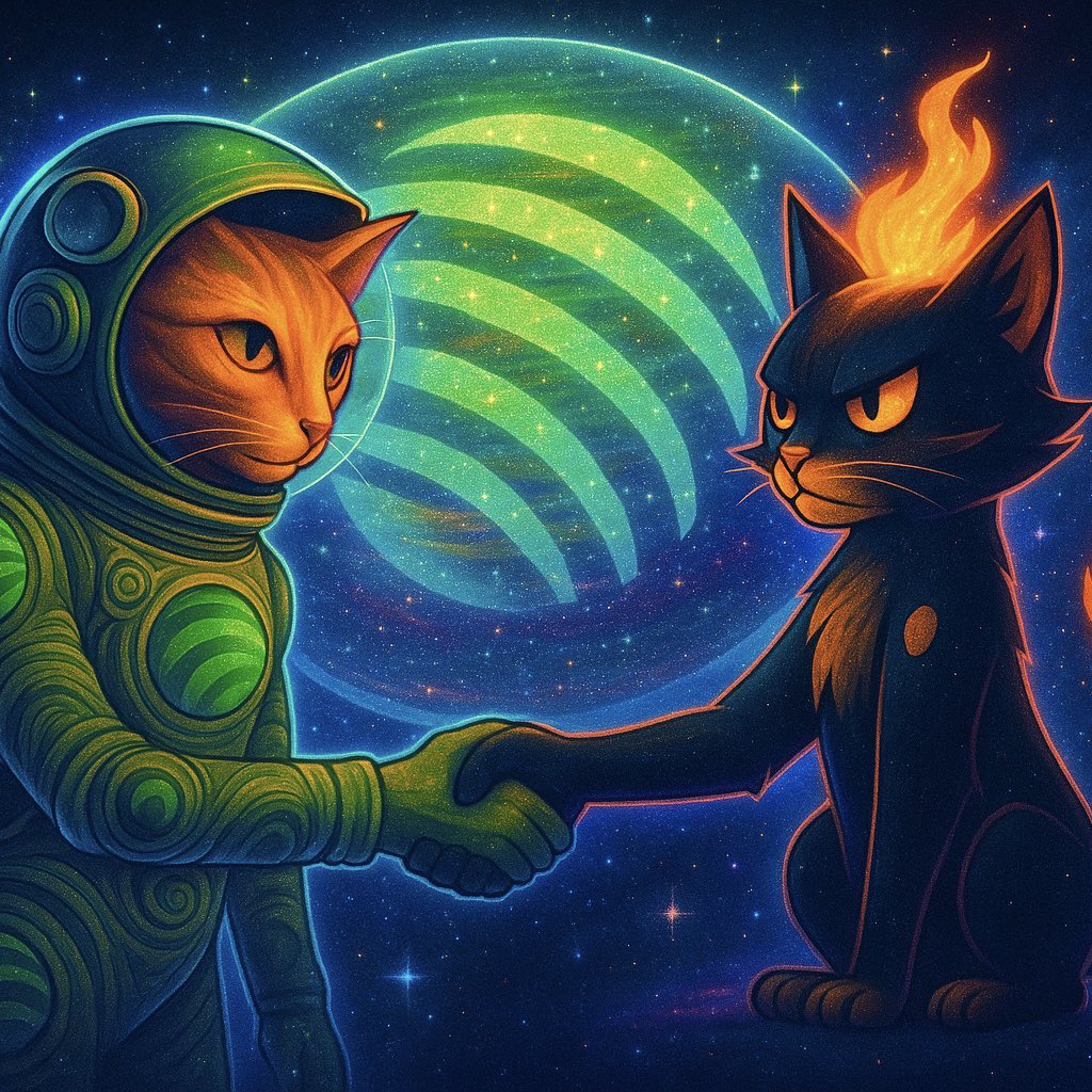 happy caturday, beautiful spacecats! im excited to have partnered w/ the cool cats at <a href="/BurningJup/">Burn</a> today to double the prize for y’all, and make it extra super spicy! 🏆 🔥 🐈 💕 

we are shipping 180k (currently ~$200) BurningJUP($BURN) tokens to four lucky random cats in 48