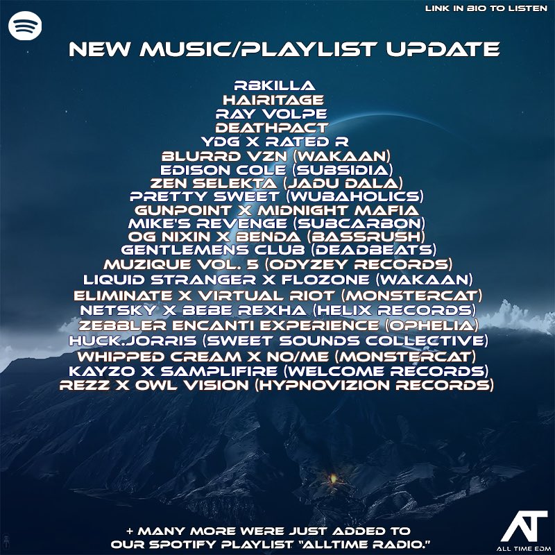 AllTime EDM (@alltimeedm) on Twitter photo New Music Friday!
RBKilla
<a href="/rayvolpe/">ray volpe</a>
<a href="/DEATHPACT/">DEATHPACT</a>
<a href="/huckdotjorris/">huck.jorris</a>
<a href="/HairitageMusic/">HAIRITAGE</a>
<a href="/ZebblerEncanti/">💙💛ZebblerEncantiExperience💛💙</a>
<a href="/gentlemensclub/">Gentlemens Club</a>
<a href="/_blurrdvznmusic/">boujee vatos 🦋</a>
<a href="/OfficialRezz/">RΞZZ</a> x <a href="/OwlVision/">𝔬𝔴𝔩 𝔳𝔦𝔰𝔦𝔬𝔫</a>
<a href="/KayzoMusic/">Kayzo</a> x <a href="/Samplifire/">Samplifire</a>
<a href="/netskymusic/">Netsky</a> x <a href="/BebeRexha/">Bebe Rexha</a>
<a href="/ognixinmusic/">OG NIXIN 🥷</a> x <a href="/BendaMusic/">BENDA</a>
<a href="/eliminatemusic/">nate</a> x <a href="/Virtual_Riot/">Vir✝ual Rio✝ (94%)</a> New Music Friday!
RBKilla
<a href="/rayvolpe/">ray volpe</a>
<a href="/DEATHPACT/">DEATHPACT</a>
<a href="/huckdotjorris/">huck.jorris</a>
<a href="/HairitageMusic/">HAIRITAGE</a>
<a href="/ZebblerEncanti/">💙💛ZebblerEncantiExperience💛💙</a>
<a href="/gentlemensclub/">Gentlemens Club</a>
<a href="/_blurrdvznmusic/">boujee vatos 🦋</a>
<a href="/OfficialRezz/">RΞZZ</a> x <a href="/OwlVision/">𝔬𝔴𝔩 𝔳𝔦𝔰𝔦𝔬𝔫</a>
<a href="/KayzoMusic/">Kayzo</a> x <a href="/Samplifire/">Samplifire</a>
<a href="/netskymusic/">Netsky</a> x <a href="/BebeRexha/">Bebe Rexha</a>
<a href="/ognixinmusic/">OG NIXIN 🥷</a> x <a href="/BendaMusic/">BENDA</a>
<a href="/eliminatemusic/">nate</a> x <a href="/Virtual_Riot/">Vir✝ual Rio✝ (94%)</a>
