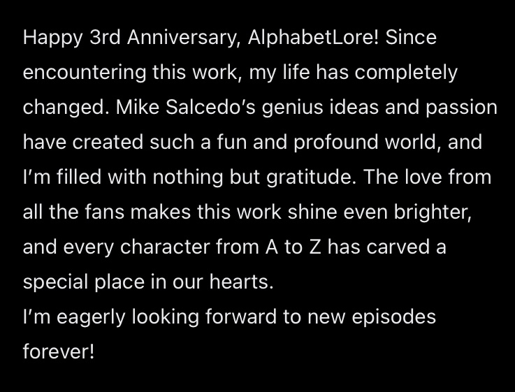 Sorry, I made some corrections and reposted. Happy 3rd anniversary to AlphabetLore again!"
#alphabetlore #alphabetfriends
#alphabettseries <a href="/MikeSalcedo_/">Mike Salcedo</a>