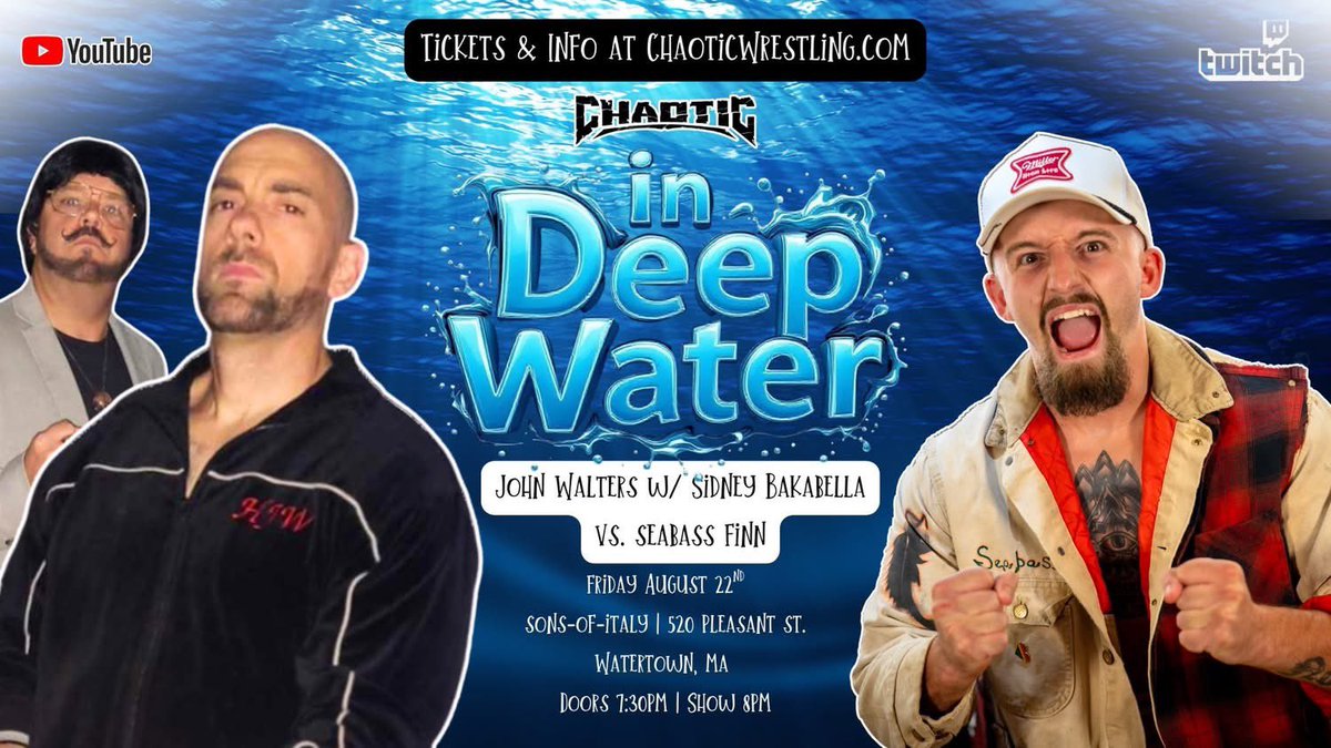 ChaoticWrestlin's tweet photo. This is one to be excited for! 
.@SeabassFinn is trying to move past @seanvegankeegan, tonight he takes on @HJohnWalters accompanied by @SBakabella !

Live now: 
https://t.co/Pfg1J4Nc1Q
https://t.co/cxlzC1NakX https://t.co/sZeIc28SlO