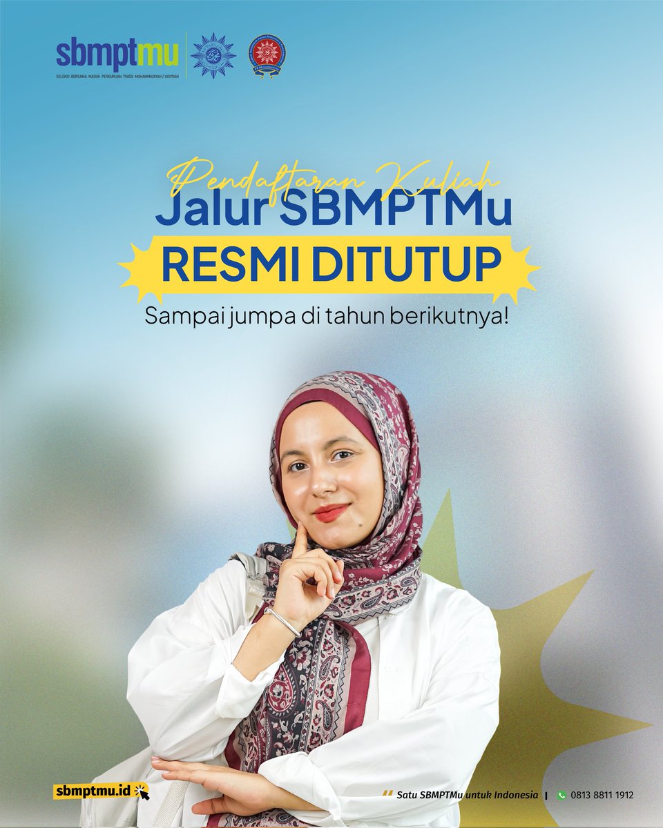 JALUR SBMPTMU UDAH DITUTUP🙌
Sampai jumpa di tahun berikutnya!

Satu SBMPTMu, Untuk Indonesia!

#Muhammadiyah #SBMPTMu #Diktilitbang #SatuSBMPTMuUntukIndonesia #PTMA
#DaftarKuliah #DaftarKuliahSwasta #KuliahSwasta