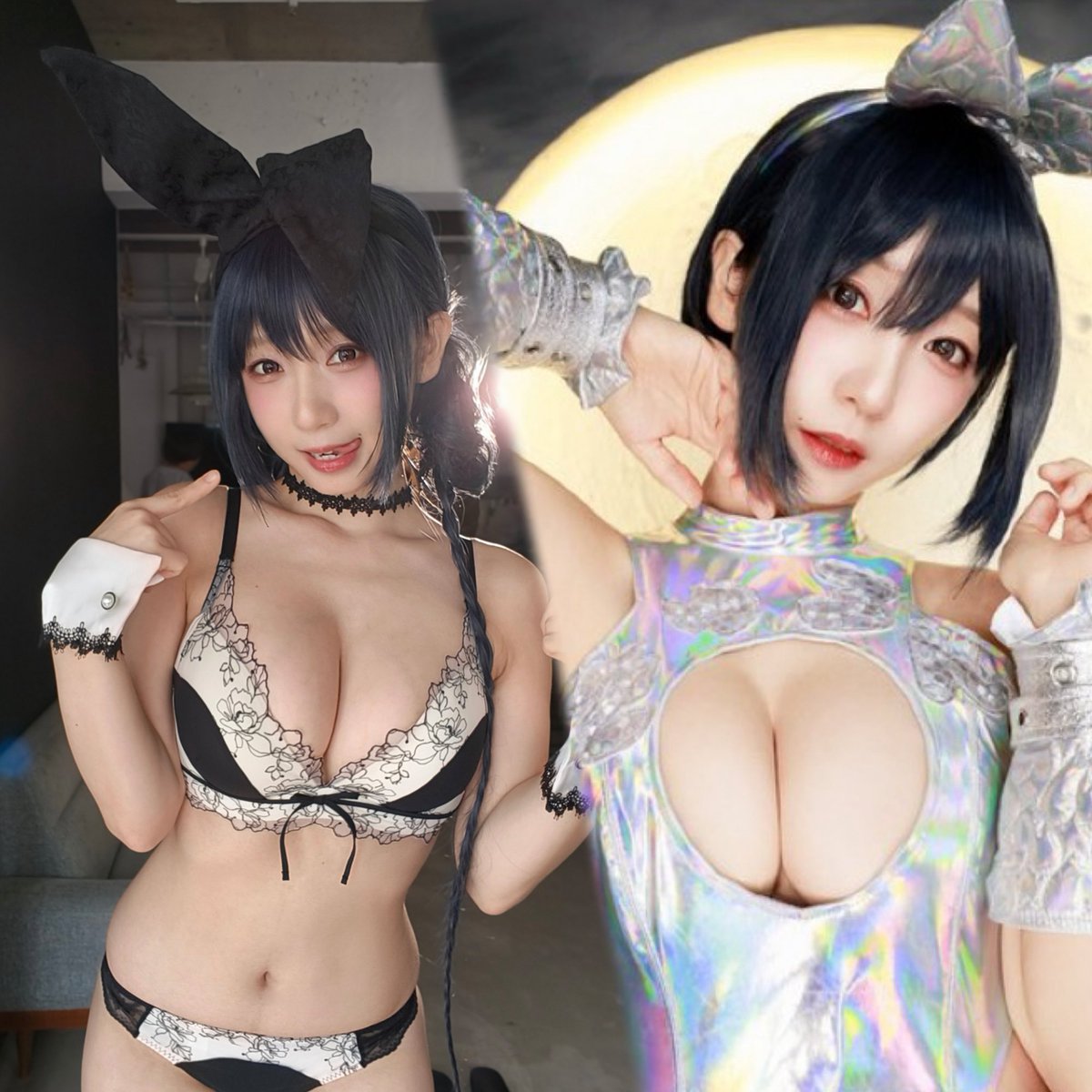 片方は宇宙っぽいコスだけど
比べると悪いウサギ・良いウサギに見える…さすが伊織もえ…