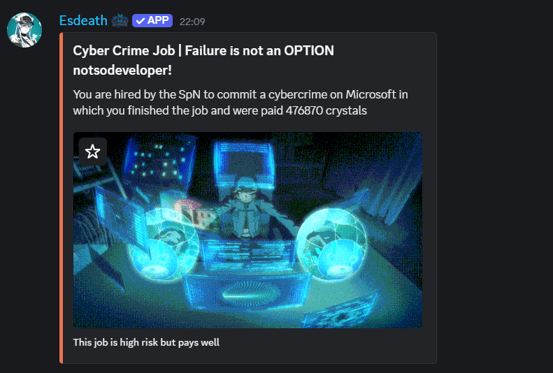 EsdeathDiscord's tweet image. MY DEVELOPER IS WANTED