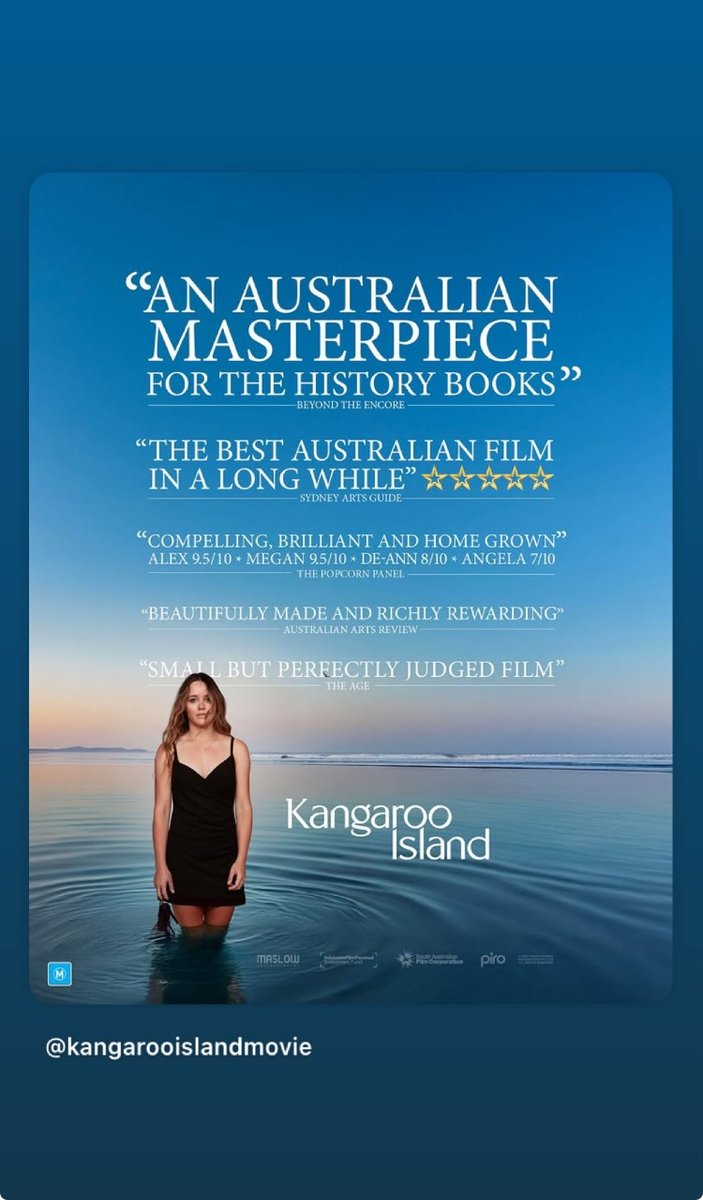 Please go and see this movie.

To see that pull quote lead is an honour, and one I stand by wholeheartedly.

Such a beautiful, layered story, delivered in a film unafraid to embrace its Australian identity.

#KangarooIsland #KangarooIslandMovie