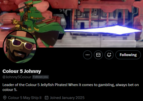 DaisukeGGST's tweet image. This Weeks Gear is: @Johnny5Colour!

For not only being my personal favorite Johnny color to use, but also being a very amazing member of our community! Thank you for being you and staying committed to being Color 5 Johnny, and enjoy being Gear of the Week!