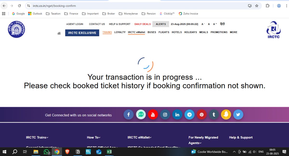 AdvAanandSingh's tweet photo. So tried booking at @IRCTCofficial website for exactly 6p days before and at 8 AM

After payment the whole website got frozen

and boom amount deducted but ticket not booked.

Every fucking thing in this country has been compromised https://t.co/r4osQnlN7I