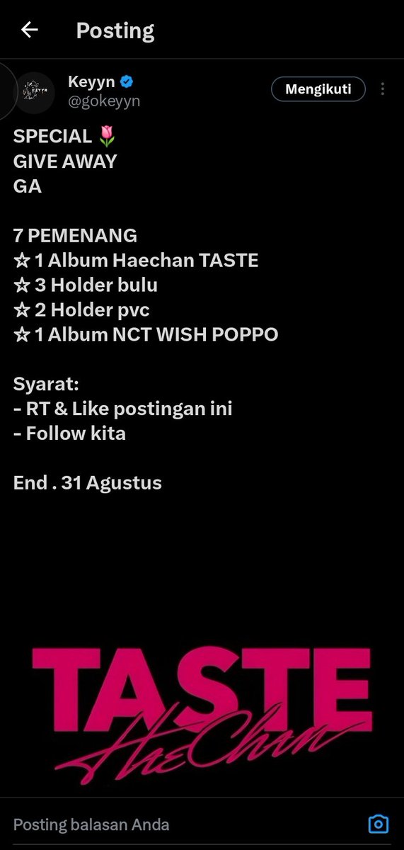 weiitteur4's tweet photo. @gokeyyn doneeee yaaa kakak, semoga keberuntungan berpihak pada ku 🥺🥺🥺 terimakasih 🤍 sukses holo 2025 we love u #HAECHAN
#HAECHAN_TASTE 
#HAECHANSOLO2025 https://t.co/szESeYdQ57