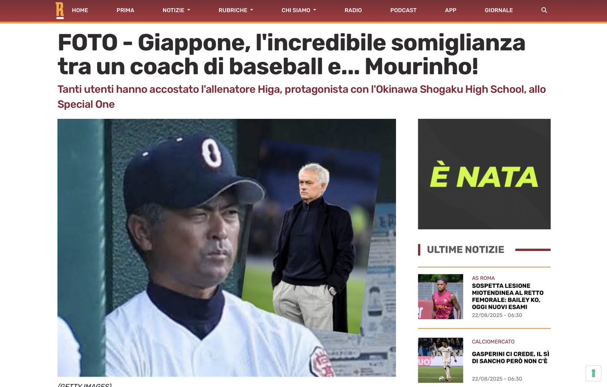 ローマの新聞でサッカー界の名将モウリーニョ監督と比嘉公也監督が激似と報じられてるらしい😂😂😂
（イタリア語を習っている父より）