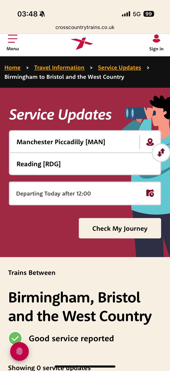 delaneysarah's tweet photo. @CrossCountryUK Is the 12.25 from Manchester Piccadilly to Reading cancelled on Saturday 23rd August? Your website still says good service, but this post says no services??? https://t.co/tVOnFO0HEa
