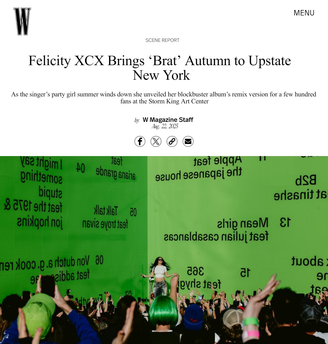𝗪 𝗠𝗮𝗴𝗮𝘇𝗶𝗻𝗲 𝗨𝗦𝗔 | #RPWMagazine → Felicity XCX (<a href="/cherriesvault/">𝐇𝒖𝖓𝘁𝐞𝐫, ♡.</a>) Brings ‘Brat’ Autumn to Upstate New York #RPBratAlbum
