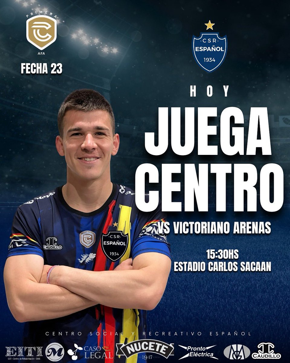 ¡ HOY JUEGA CENTRO ! 🔵⚪️

🆚 Victoriano Arenas
🕣 15:30
🏟️ Estadio Carlos Sacaan  
👤 Iñaki Iparraguirre 

#VamosCentro #CentroEspañol #primerac