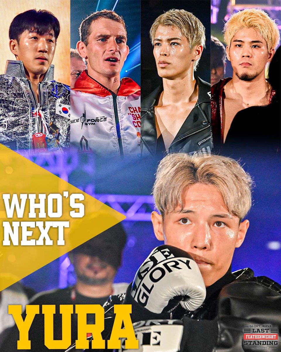 RISE_2003's tweet photo. ／✨
🌍 GLORY×RISE Last Featherweight Standing
＼✨

🥊1回戦で衝撃のKO勝利を飾ったYURA(@yura_GomiAim )が2回戦でシード選手と激突！

🇰🇷イ・ソンヒョン
🇦🇺チャド・コリンズ
🇯🇵白鳥大珠
🇯🇵原口健飛

👀新星が大物喰いへ！世界トーナメントからOFGでのYA-MAN戦も見据えるYURAの次戦の相手は？ https://t.co/igP3AZhTMH