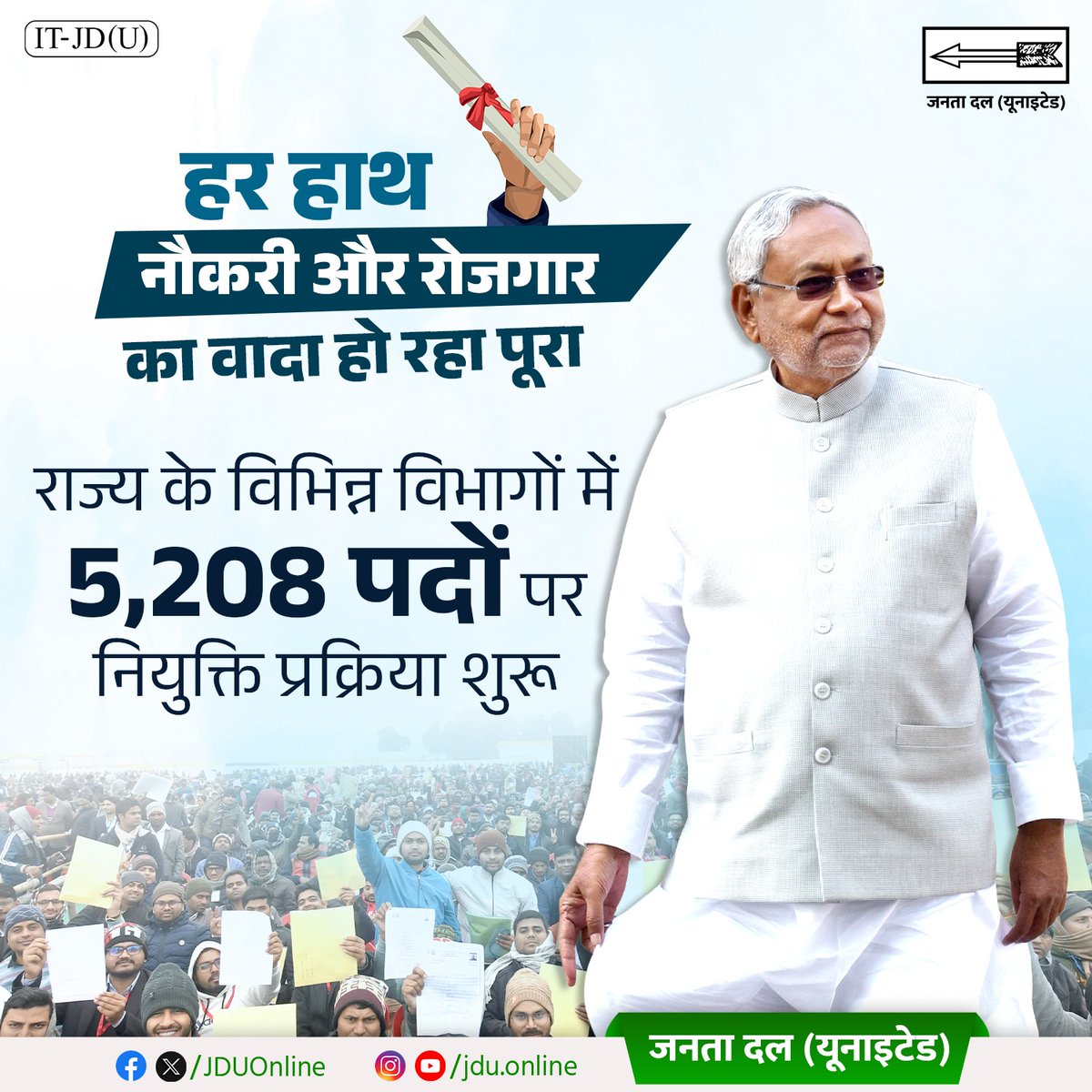 suresuccess2019's tweet photo. हर हाथ नौकरी और रोजगार।
राज्य के विभिन्न विभागों में 5208 पदों पर जल्द होगी नियुक्ति।

#Bihar #job #deepaksir #bpsc #bssc #tre https://t.co/5CzuszapiL