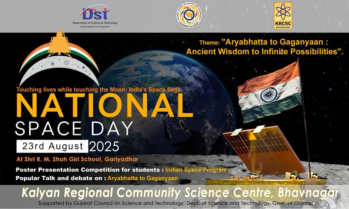 krcscbhavnagar's tweet image. #NationalSpaceDay2025! 🚀
#KRCSCBhavnagar celebrates India’s proud space milestones with a #PosterMaking &amp;amp; #PresentationCompetition at R. M. Shah Girls School, Gariyadhar – inspiring #students to #explore, #research &amp;amp; #showcase their #ScientificSkills. 

@InfoGujcost @isro