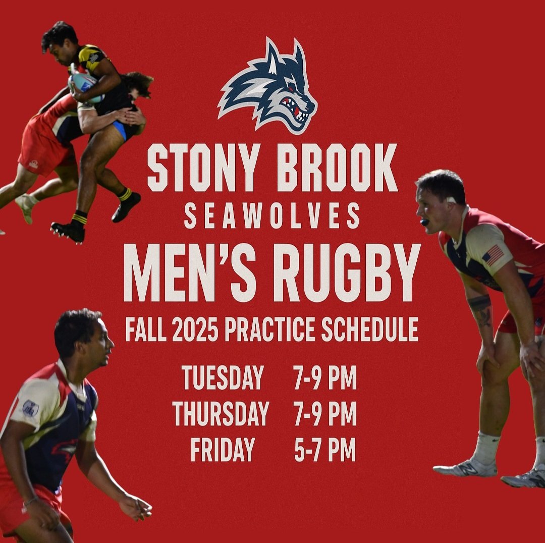 Your Stony Brook Men's Rugby Seawolves are back at it for the Fall Semester starting Thursday, September 4th. 

All practices in the Fall will be held at South P Field 2 (just beyond the turf) unless otherwise indicated. 

#stonybrookuniversity #rugby #libertyrugbyconference #ncr