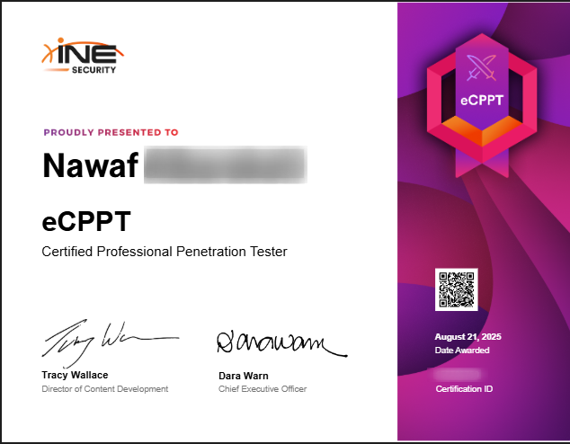Dh9_9's tweet photo. الحمدلله اجتزت اختبار eCPPT
الهدف بإذن الله OSCP😍 https://t.co/fI7C6W0RkT