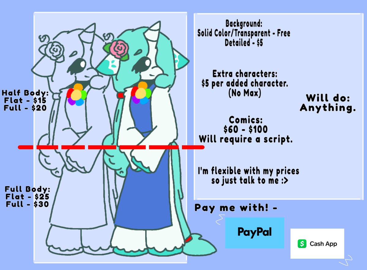 Updated Comms sheet! 😁

#commissionsopen #commissions #commissionsheet