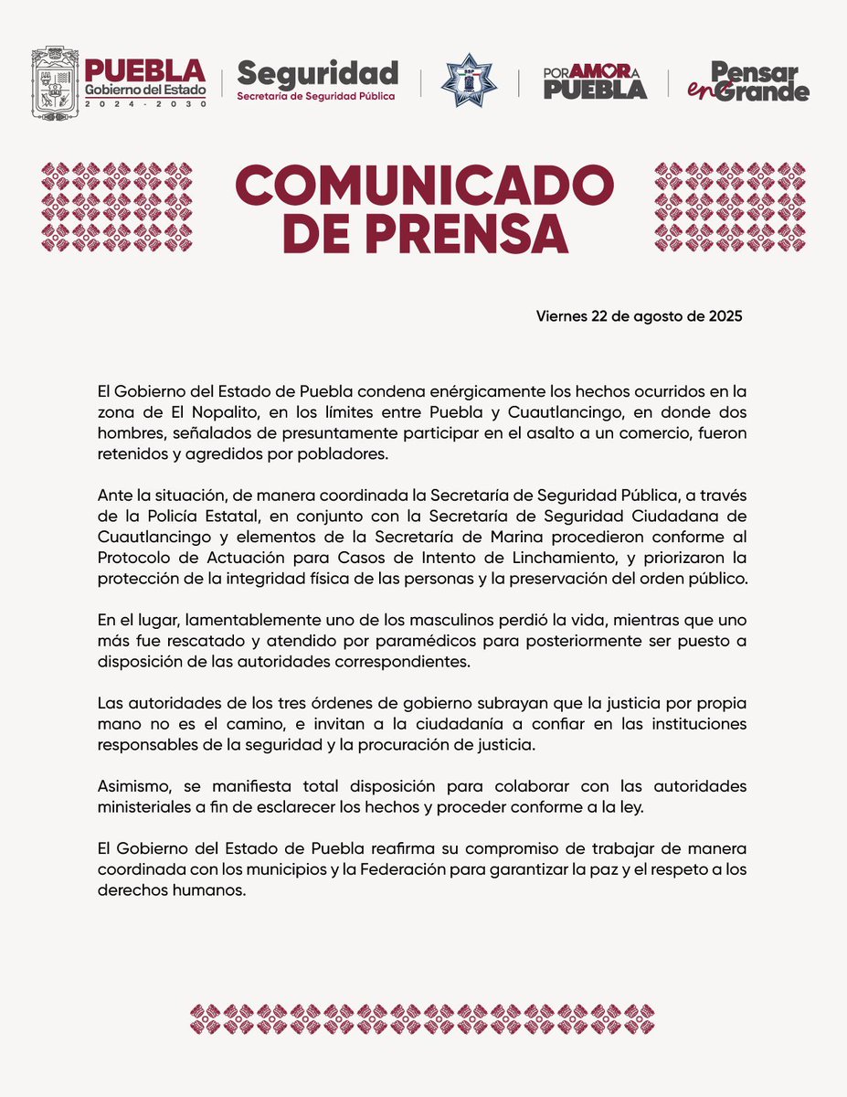 Manatí - Noticias desde Puebla (@manatimx) on Twitter photo ‼️| Se registra un linchamiento en la zona limítrofe de #Puebla y #Cuautlancingo. 
🦭manati.mx ‼️| Se registra un linchamiento en la zona limítrofe de #Puebla y #Cuautlancingo. 
🦭manati.mx