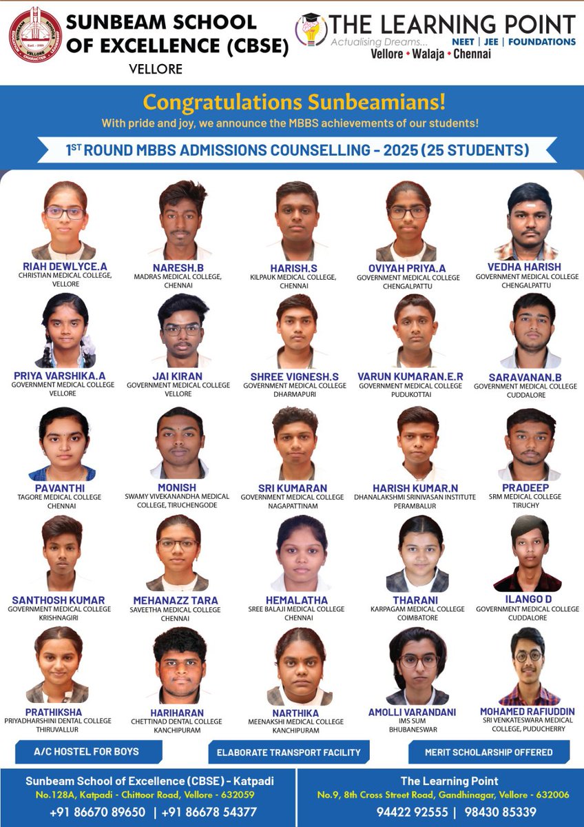 sunbeam_schools's tweet image. Congratulations Sunbeamians!
👨‍⚕️🎓 Their journey of healing begins today – MBBS achievers, you inspire us!
.
.
#sunbeamschoolofexcellence #thelearningpoint #mbbs #pridestudent #achivers #MBBSJourney #FutureDoctors #DreamsToReality #MedicalAchievers #ProudMoment