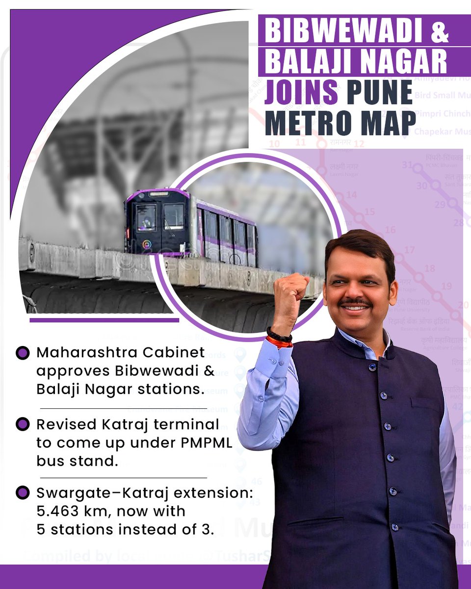 𝗞𝗿𝗶𝘀𝗵𝗻𝗮𝗣𝗿𝗲𝗲𝘁𝗶 (@krishnavallabhi) on Twitter photo Pune Metro is expanding! New stations approved, with major support from the Maharashtra cabinet and <a href="/Dev_Fadnavis/">Devendra Fadnavis</a> ji
A big step toward smarter, faster travel for the city! Pune Metro is expanding! New stations approved, with major support from the Maharashtra cabinet and <a href="/Dev_Fadnavis/">Devendra Fadnavis</a> ji
A big step toward smarter, faster travel for the city!