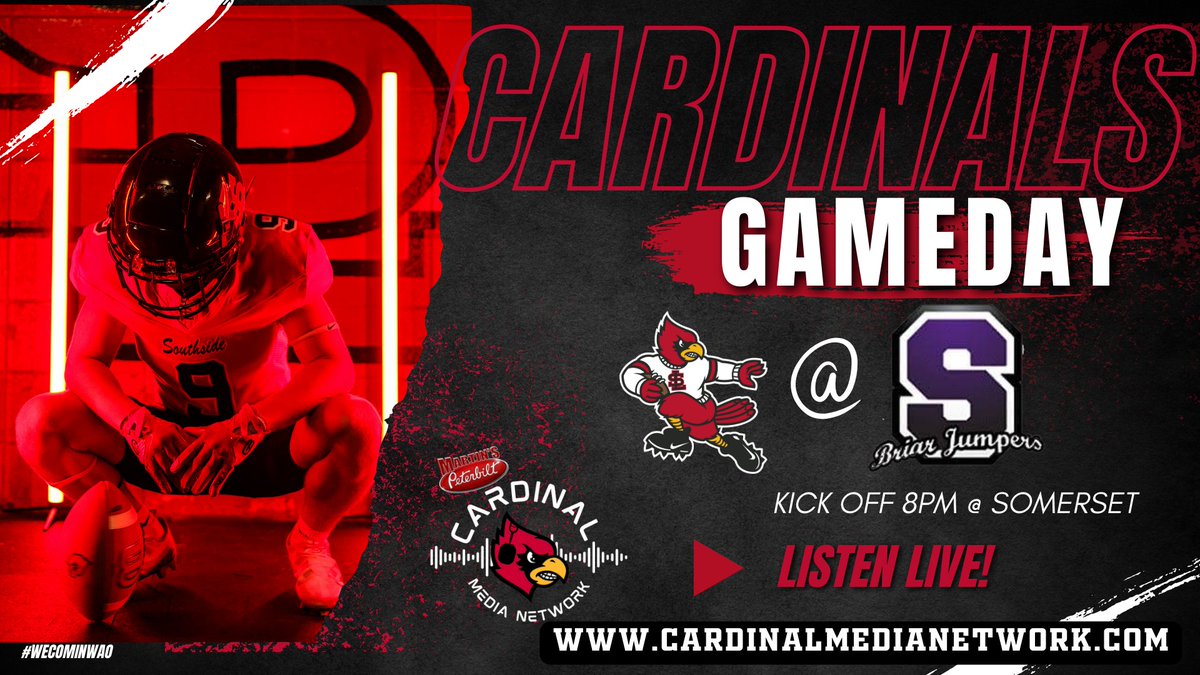 🚨 WE’RE COMIN’! 🚨 The season kicks off TONIGHT! Join us as the Cardinals take on Somerset at 8 PM! 

Listen LIVE on the Martin’s Peterbilt Cardinal Media Network: cardinalmedianetwork.com 

GO CARDS! 🏈 #WeCominWAO